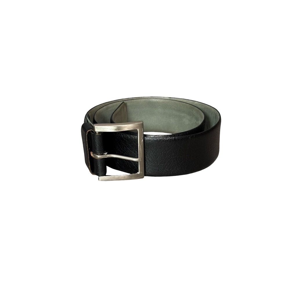 Custom Buffalo Black Leather Belt Size M 34-36 Silver Buckle
